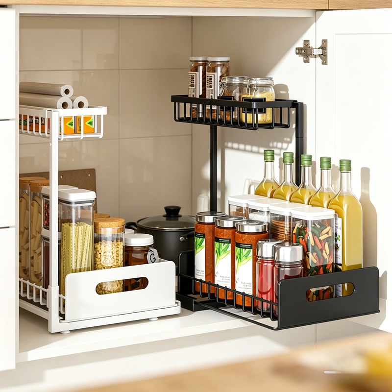 Organizador extraíble de 2 niv - Home Goods Bathroom Cabinets reseña y precio